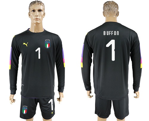 Italy #1 Buffon Black Long Sleeves Goalkeeper Soccer Country Jersey Italy #1 Buffon Black Long Sleeves Goalkeeper Soccer Country Jersey