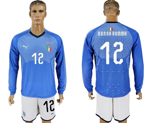 Italy #12 Donna Rumma Blue Home Long Sleeves Soccer Country Jersey Italy #12 Donna Rumma Blue Home Long Sleeves Soccer Country Jersey