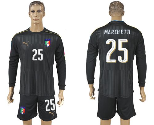 Italy #25 Marchetti Black Long Sleeves Goalkeeper Soccer Country Jersey Italy #25 Marchetti Black Long Sleeves Goalkeeper Soccer Country Jersey