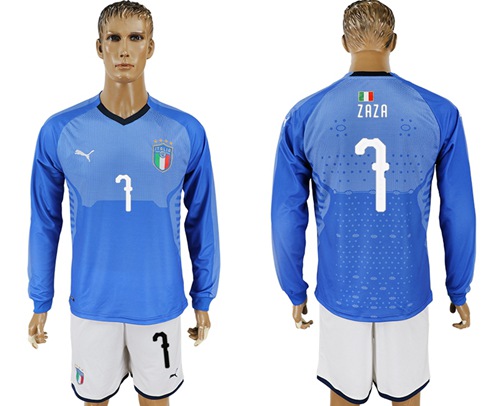 Italy #7 Zaza Blue Home Long Sleeves Soccer Country Jersey Italy #7 Zaza Blue Home Long Sleeves Soccer Country Jersey
