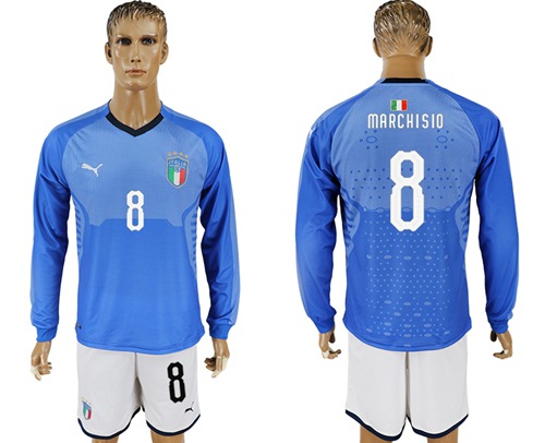 Italy #8 Marchisio Blue Home Long Sleeves Soccer Country Jersey