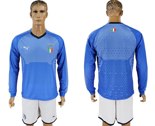 Italy Blank Blue Home Long Sleeves Soccer Country Jersey Italy Blank Blue Home Long Sleeves Soccer Country Jersey
