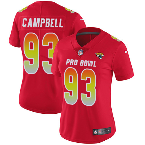 Jaguars #93 Calais Campbell Red Women's Stitched Football Limited AFC 2019 Pro Bowl Jersey