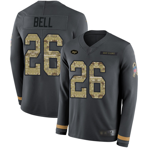 Jets #26 Le'Veon Bell Anthracite Salute to Service Men's Stitched Football Limited Therma Long Sleeve Jersey Jets #26 Le'Veon Bell Anthracite Salute to Service Men's Stitched Football Limited Therma Long Sleeve Jersey