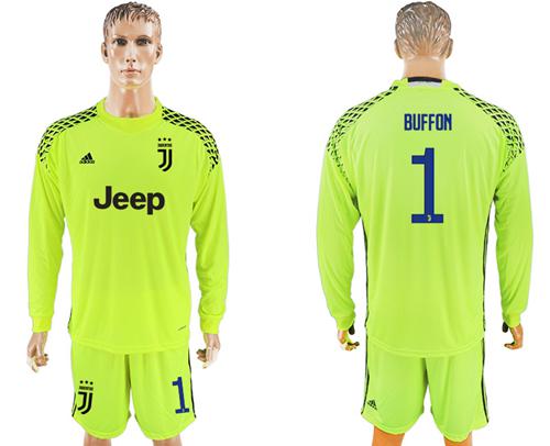 Juventus #1 Buffon Shiny Green Goalkeeper Long Sleeves Soccer Club Jersey Juventus #1 Buffon Shiny Green Goalkeeper Long Sleeves Soccer Club Jersey