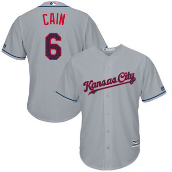 Kansas City Royals Lorenzo Cain Majestic Fashion Stars & Stripes Cool Base Player Jersey - Gray