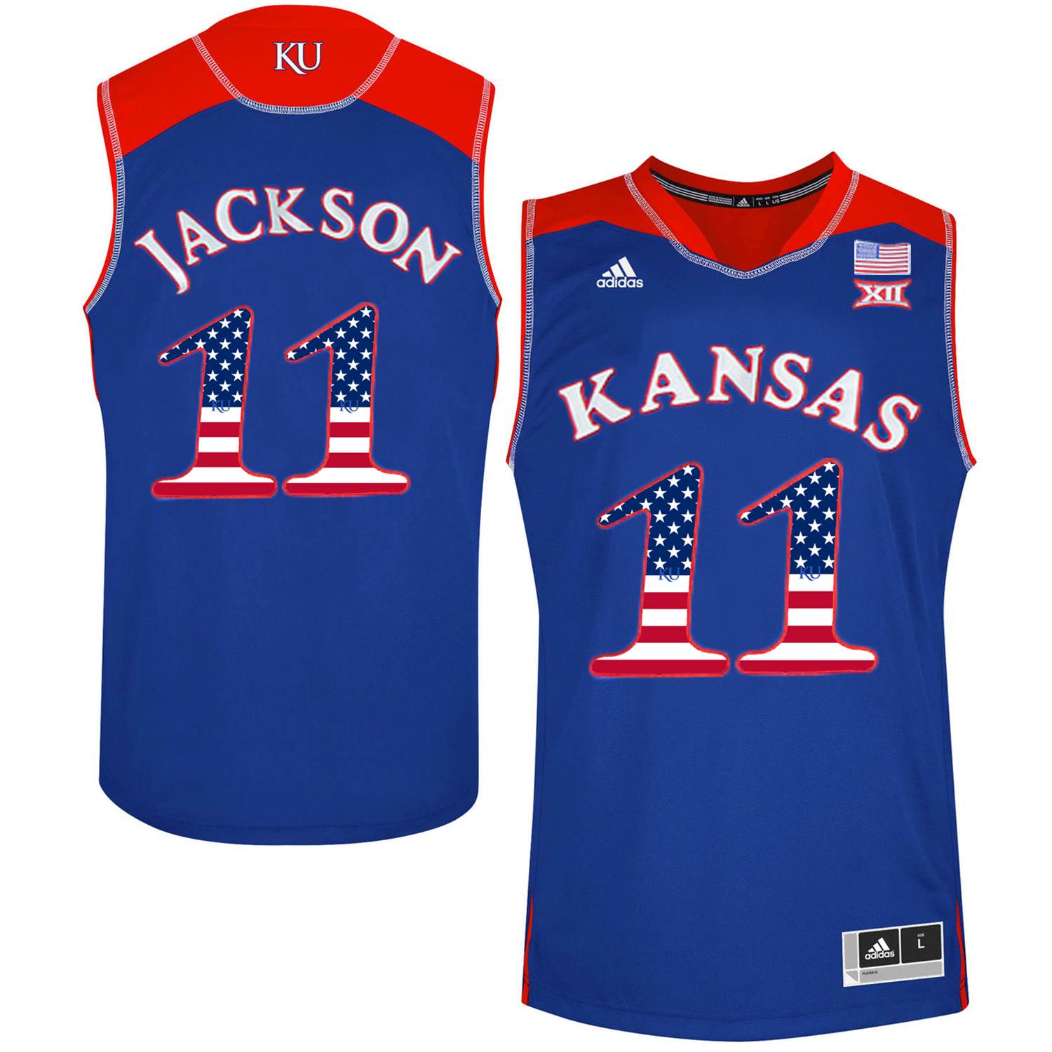 Kansas Jayhawks 11 Josh Jackson Blue Youth USA Flag College Basketball Jersey