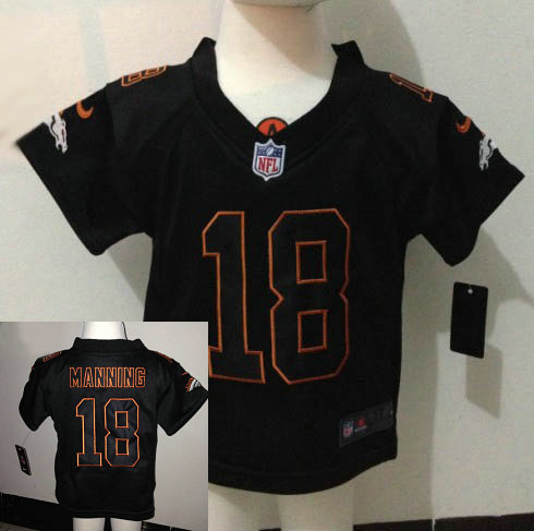 Kids Peyton Manning Denver Broncos #18 Nike Black Lights Out Elite Jersey