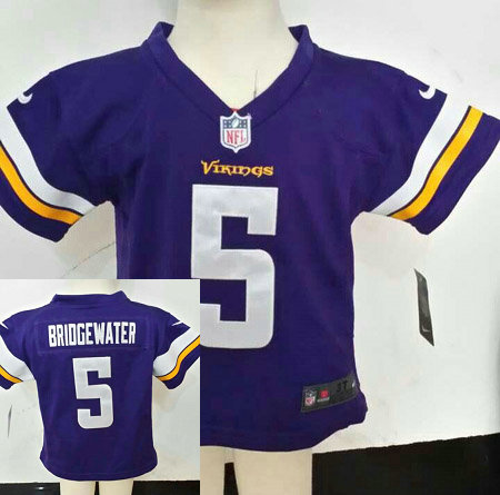 Kids Teddy Bridgewater Minnesota Vikings #5 Purple Nike Jersey