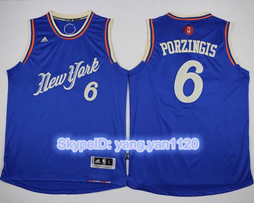 Knicks #6 Kristaps Porzingis Blue 2015-2016 Christmas Day Stitched NBA Jersey