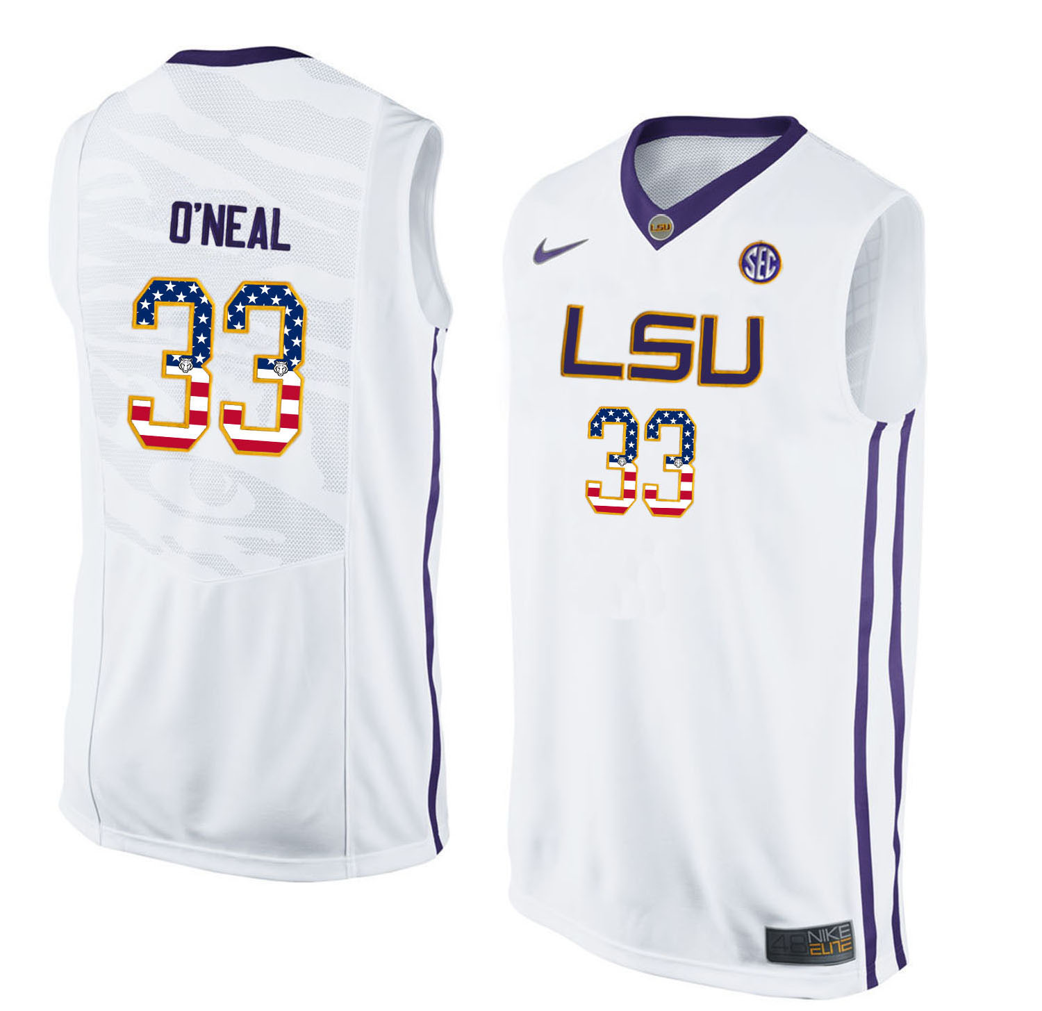 LSU Tigers 33 Shaquille O'Neal White Youth College Basketball Jersey
