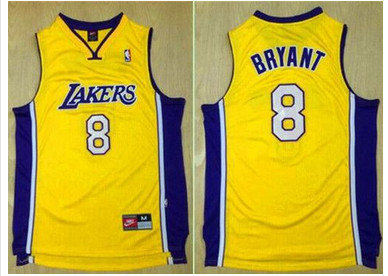 Lakers #8 Kobe Bryant Gold Nike Throwback Stitched NBA Jersey