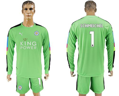 Leicester City #1 Schmeichel Green Goalkeeper Long Sleeves Soccer Club Jersey Leicester City #1 Schmeichel Green Goalkeeper Long Sleeves Soccer Club Jersey