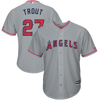 Los Angeles Angels Mike Trout of Anaheim Majestic 2017 Stars & Stripes Cool Base Player Jersey - Gray