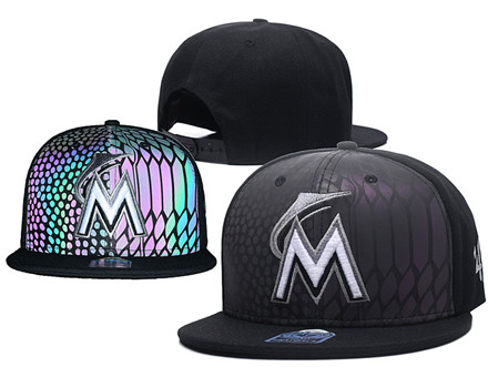 MLB Miami Marlins Team Logo Black Reflective Adjustable Hat A01