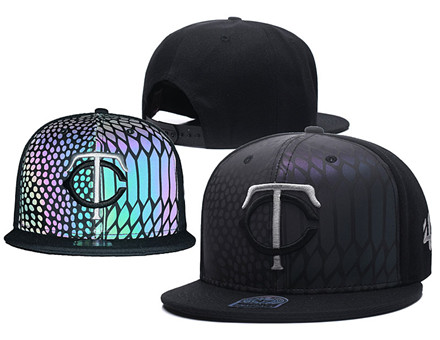 MLB Minesota Twins Team Logo Black Reflective Adjustable Hat A60