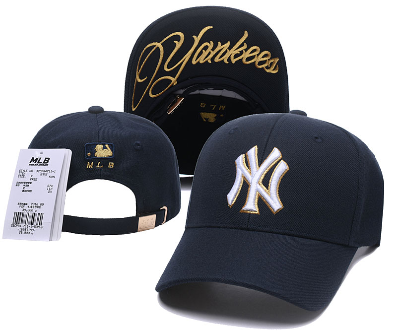 MLB New York Yankees Gold Logo White Peaked Adjustable Hat SG