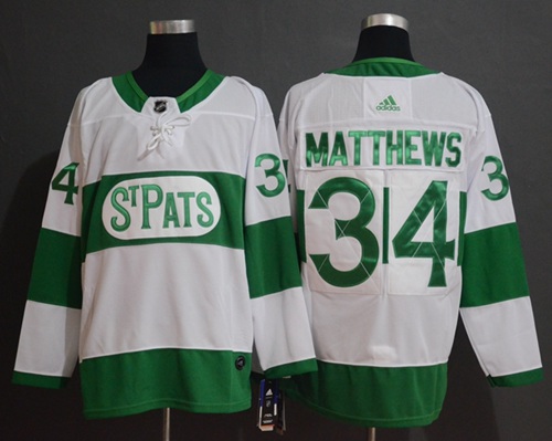 Maple Leafs #34 Auston Matthews White Authentic St. Pats Stitched Hockey Jersey 