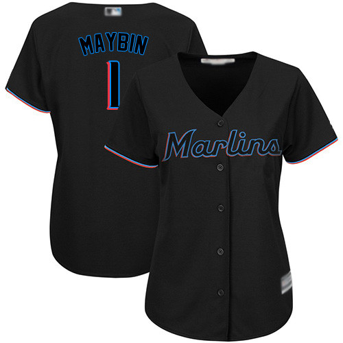 Marlins #1 Cameron Maybin Black Alternate Women's Stitched Baseball Jersey Marlins #1 Cameron Maybin Black Alternate Women's Stitched Baseball Jersey