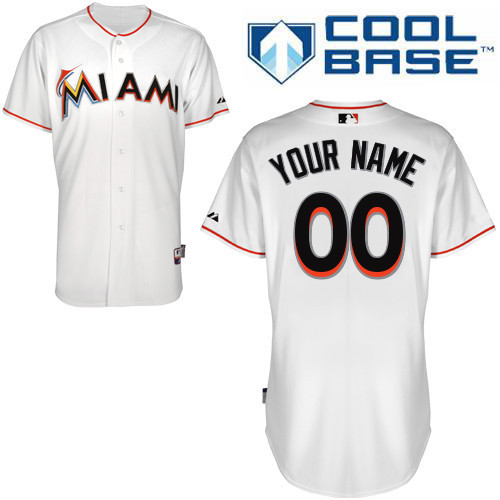 Marlins White Customized Men Cool Base Jersey
