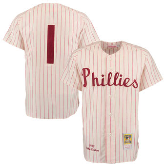 Men's 1950 Philadelphia Phillies Richie Ashburn Mitchell & Ness Cream Red Authentic Throwback Jersey