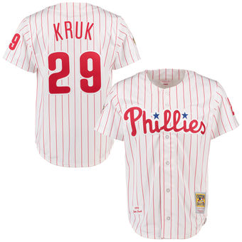 Men's 1993 Philadelphia Phillies John Kruk Mitchell & Ness White Red Home Authentic Throwback Jersey