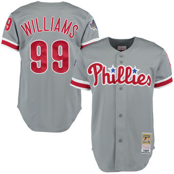 Men's 1993 Philadelphia Phillies Mitch Williams Mitchell & Ness Gray Road Authentic Throwback Jersey