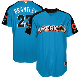 Men's American League Indians Michael Brantley Majestic Blue 2017 MLB All-Star Game Authentic Home Run Derby Jersey