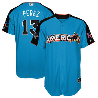 Men's American League Royals Salvador Perez Majestic Blue 2017 MLB All-Star Game Home Run Derby Player Jersey