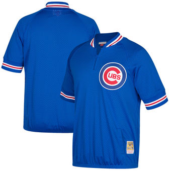 Men's Chicago Cubs Mitchell & Ness Royal Cooperstown Collection Mesh Batting Practice Quarter-Zip Jersey
