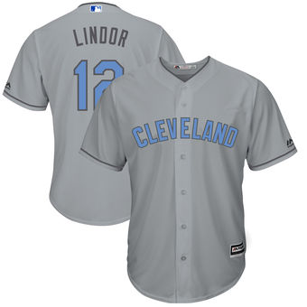 Men's Cleveland Indians Francisco Lindor Majestic Gray Father's Day Cool Base Replica Jersey