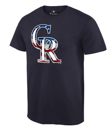 Men's Colorado Rockies USA Flag Fashion T-Shirt Navy Blue Men's Colorado Rockies USA Flag Fashion T-Shirt Navy Blue