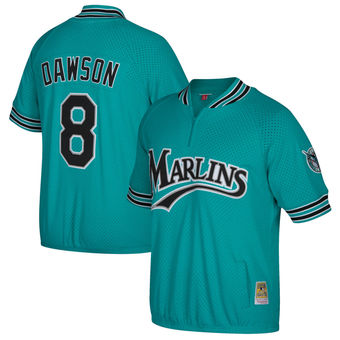 Men's Florida Marlins Andre Dawson Mitchell & Ness Teal Cooperstown Collection Mesh Batting Practice Quarter-Zip Jersey