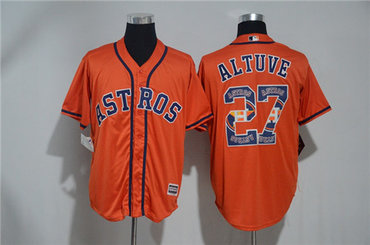 Men's Houston Astros #27 Jose Altuve Majestic Orange?2017 Color Printing Cool Base Jersey
