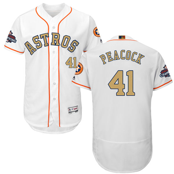 Men's Houston Astros #41 Brad Peacock White 2018 Gold Program Flexbase Stitched MLB Jersey Men's Houston Astros #41 Brad Peacock White 2018 Gold Program Flexbase Stitched MLB Jersey