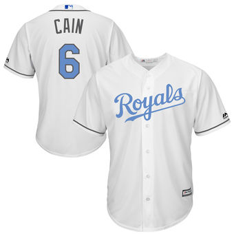 Men's Kansas City Royals Lorenzo Cain Majestic White Father's Day Cool Base Replica Jersey