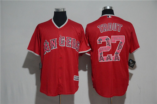 Men's Los Angeles Angels #27 Mike Trout Majestic Red 2017 Color Printing Cool Base Jersey Men's Los Angeles Angels #27 Mike Trout Majestic Red 2017 Color Printing Cool Base Jersey