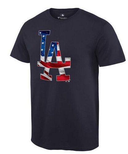 Men's Los Angeles Dodgers USA Flag Fashion T-Shirt Navy Blue