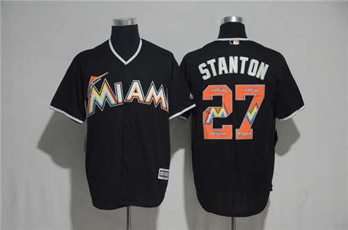 Men's Miami Marlins #27 Giancarlo Stanton Majestic Black 2017 Color Printing Cool Base Jersey Men's Miami Marlins #27 Giancarlo Stanton Majestic Black 2017 Color Printing Cool Base Jersey