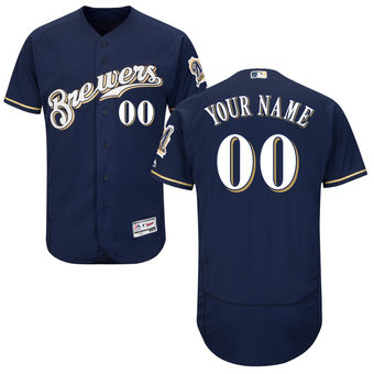 Men's Milwaukee Brewers Majestic Alternate Home Navy FlexBase Authentic Collection Custom Jersey