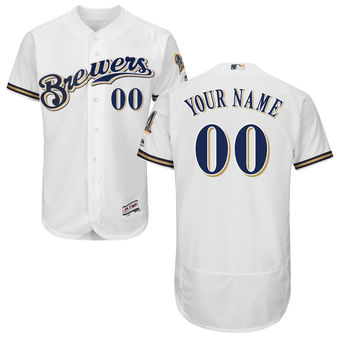 Men's Milwaukee Brewers Majestic Home White FlexBase Authentic Collection Custom Jersey