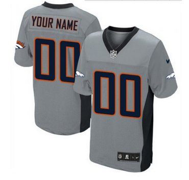 Men's Nike Denver Broncos Customized Elite Grey Shadow NFL Jersey