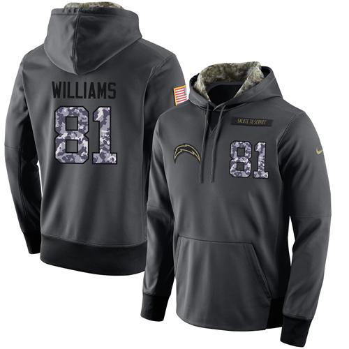 Men's Nike Los Angeles Chargers #81 Mike Williams Stitched Black Anthracite Salute to Service Player Performance Hoodie