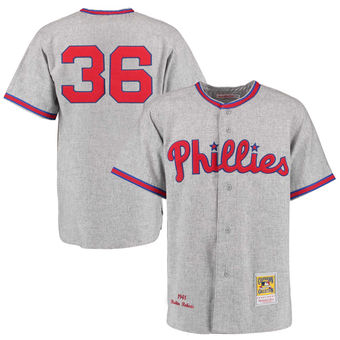 Men's Philadelphia Phillies 1948 Robin Roberts Mitchell & Ness Gray Authentic Throwback Jersey