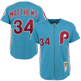 Men's Philadelphia Phillies 1983 Gary Matthews Mitchell & Ness Light Blue Authentic Throwback Jersey Men's Philadelphia Phillies 1983 Gary Matthews Mitchell & Ness Light Blue Authentic Throwback Jersey