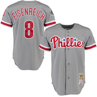 Men's Philadelphia Phillies 1993 Jim Eisenreich Mitchell & Ness Gray Road Authentic Throwback Jersey Men's Philadelphia Phillies 1993 Jim Eisenreich Mitchell & Ness Gray Road Authentic Throwback Jersey