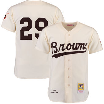 Men's St. Louis Browns 1953 Satchel Paige Mitchell & Ness White Authentic Throwback Jersey Men's St. Louis Browns 1953 Satchel Paige Mitchell & Ness White Authentic Throwback Jersey