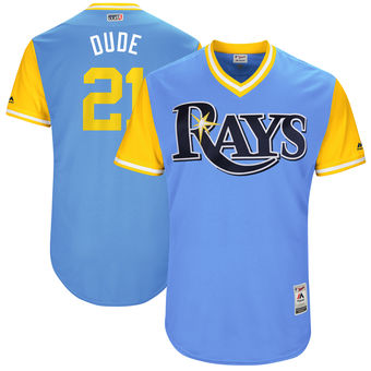 Men's Tampa Bay Rays Lucas Duda Dude Majestic Light Blue 2017 Players Weekend Authentic Jersey Men's Tampa Bay Rays Lucas Duda Dude Majestic Light Blue 2017 Players Weekend Authentic Jersey