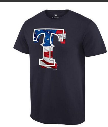 Men's Texas Rangers USA Flag Fashion T-Shirt Navy Blue