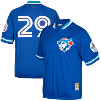 Men's Toronto Blue Jays Joe Carter Mitchell & Ness Royal Cooperstown Collection Mesh Batting Practice Quarter-Zip Jersey
